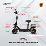 CRONY M5 Pro High-Speed Electric Scooter 10-Inch Wide Tires Mobile Phone Holder Bluetooth Speaker, Rear Luggage Box Rearview Mirrors Dual LED Headlamps IPX4 Waterproof App Connectivity