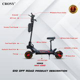 CRONY G10 Off Road Dual Motor E-Scooter Big LcD Display Easy folding NFC lock Remote control 10" Off-Road Tires Scooter Front Bag