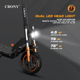 CRONY M5 Pro High-Speed Electric Scooter 10-Inch Wide Tires Mobile Phone Holder Bluetooth Speaker, Rear Luggage Box Rearview Mirrors Dual LED Headlamps IPX4 Waterproof App Connectivity
