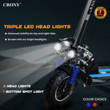 CRONY V10 Fast Speed E-scooter1200w 10inch 48V Battery Top Speed Range 20-40Km Triple LED Headlamps Base  LED Lights 10 Inch Tyres