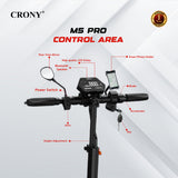 CRONY M5 Pro High-Speed Electric Scooter 10-Inch Wide Tires Mobile Phone Holder Bluetooth Speaker, Rear Luggage Box Rearview Mirrors Dual LED Headlamps IPX4 Waterproof App Connectivity