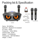 SDRD SD306 Plus 30W Karaoke Player Dual bluetooth 4.2 Speaker Family KTV Stereo Mic Big Sound Speaker with 2 Wireless Microphones-Grey - Edragonmall.com